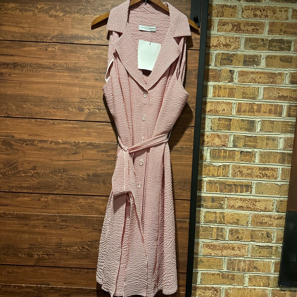 CAROLINA Herrera Belted Wrap Dress red and white pin stripe (54)